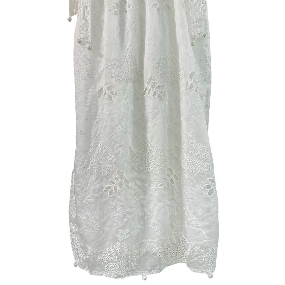 NWOT FARM Rio White Eyelet Embroidered Midi Dress Size M Floral Cotton Boho - Picture 9 of 15